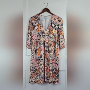 Cute Knit Floral Babydoll Dress Size S